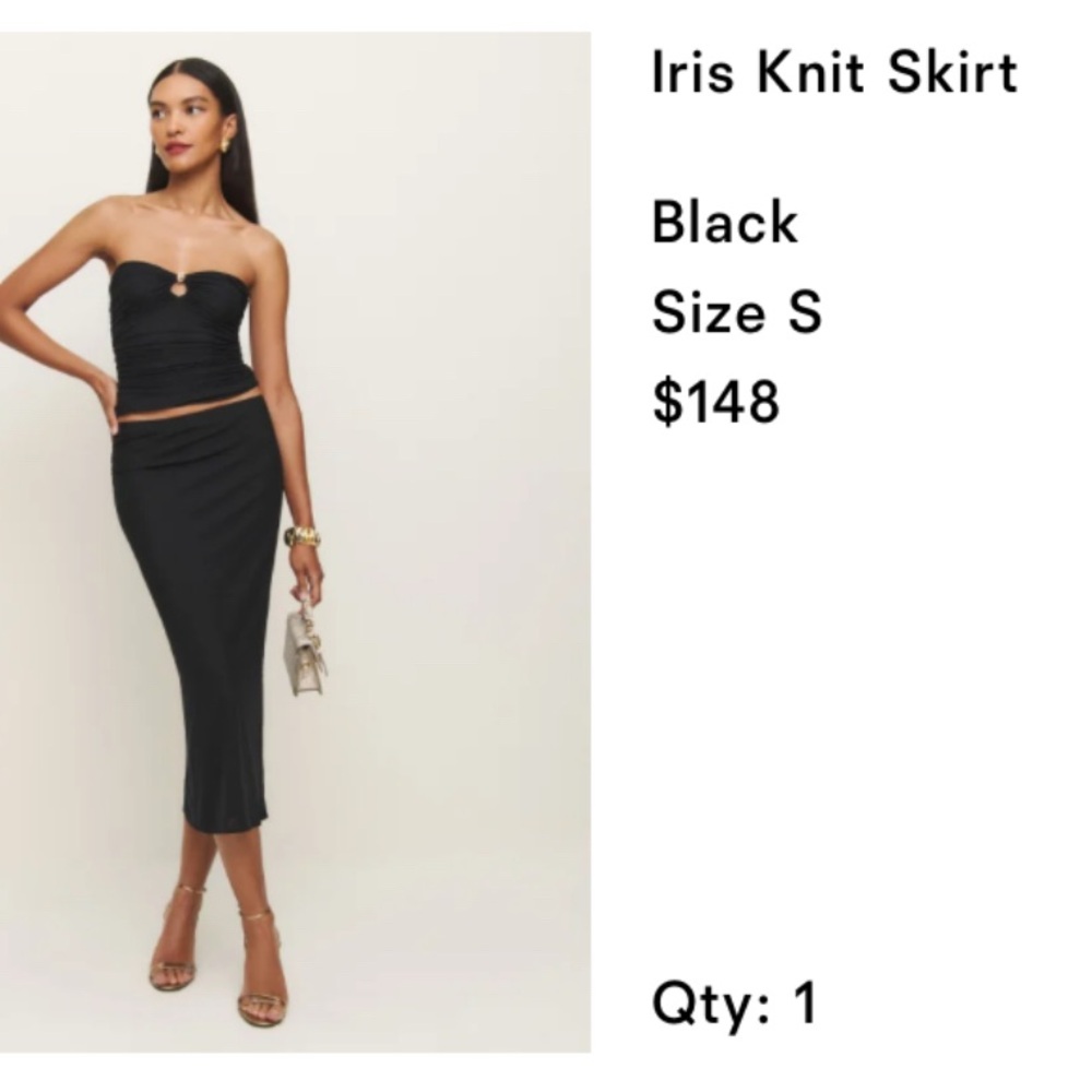 Reformation Iris Black Ribbed Pencil Skirt and Myra Top used once with no flaws.
